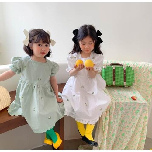 Baby Birthday Dress with Short Puff Sleeve Princess Costume Girls Floral Dress Kids Clothing Robe Fille Children Party Dresses