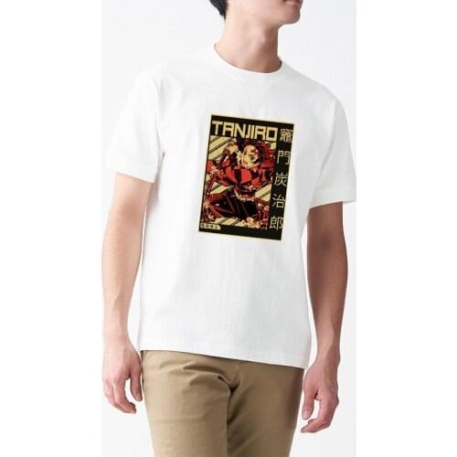 Youth Anime Demon Slayer T-shirt Men Kamado Tanjirou Vogue Tops Tees Short Sleeve Round Collar Funny Casual Shirt