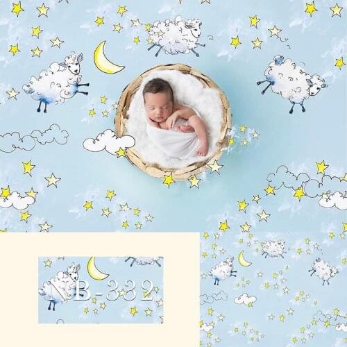 Blue sky sheep and white cloud backdrop for photography little star and moon background for photo booth studio newborn baby prop