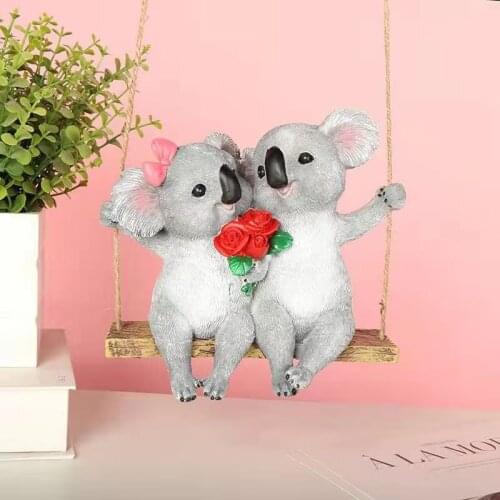 Resin Swing Koala Bear Figurine Crafts Miniature Fairy Garden Decoration Statues Ornaments Sculpture Outdoor Tree Hanging Decor