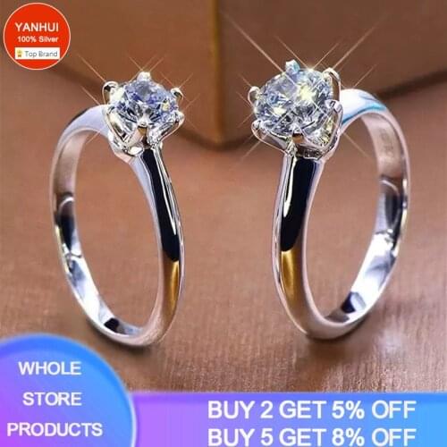 With Certificate 18K White Gold Solitaire 6mm/8mm Lab Diamond Ring Engagement Wedding Bands Gift for Women No Fade Allergy Free