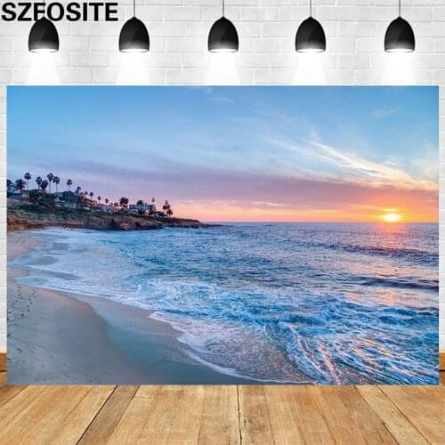 Beautiful Hawaiian Seascape Sunrise Beach Waves Background Photography Studio Props Family Party Wall Decoration Photo Backdrop