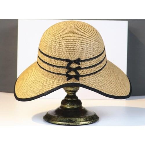 QIAOJIU001 Summer women luxury Split straw hat Sun hat Ribbon raffia cap symmetric irregular stylish fisherman hat