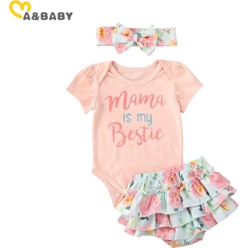 Ma&Baby 0-24M Summer Newborn Infant Baby Girl Clothes Set Mama is my bestie Romper Ruffles Shorts Outfits