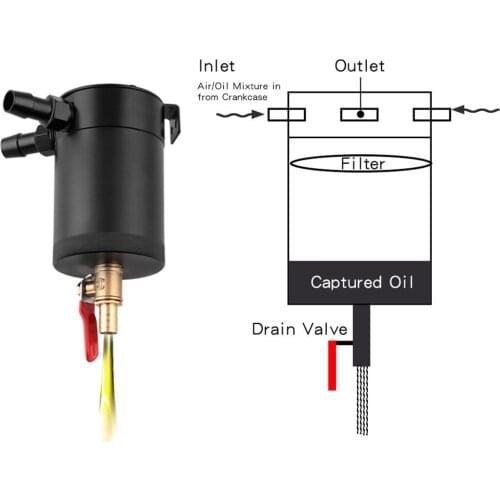 2-Port Baffled Aluminum Alloy Oil Catch Can Reservoir Tank with Drain Valve