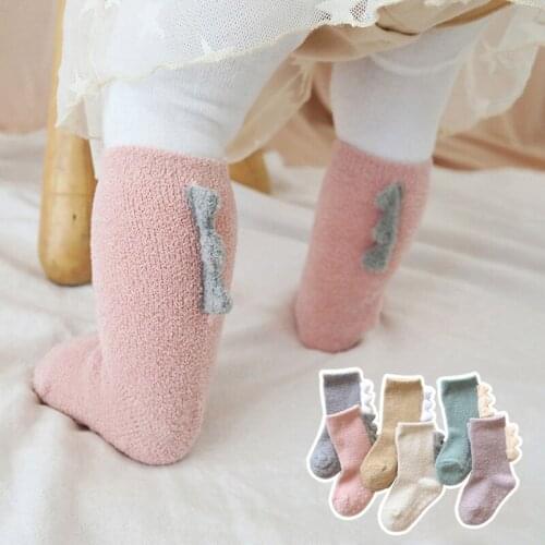 Cute Coral Fleece Newborn Baby Socks Warm Baby Girl Boy Winter Knee High Socks Infant Toddler Anti Slip Walking Socks Sokken