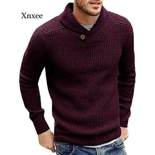 Men Sweater Solid Color Pullover Buttons Sweaters Soft Warm Knitted Top Winter Autumn Fashion Daily Long Sleeve Clothing