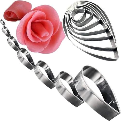7 Pcs Tear Drop Cutter Set Polymer Clay Tool Rose Petal Shape Cake Cookie Austin Rose Flower Cutters Pottery Fondant Decorations