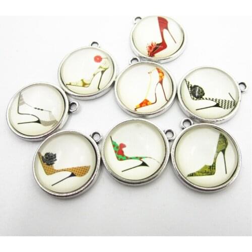 10pcs Mix random high heeled shoes hanging dangle charms for bracelets necklace jewelry accessory glass pendants charms