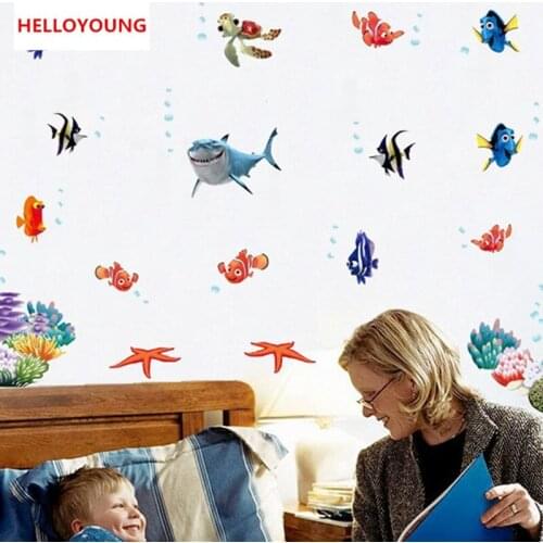 QT-0044 Finding Nemo Under Sea Shark Fish 3D Cartoon Waterproof Vinyl Wall Decals Stickers removable Bathroom Wall Decor