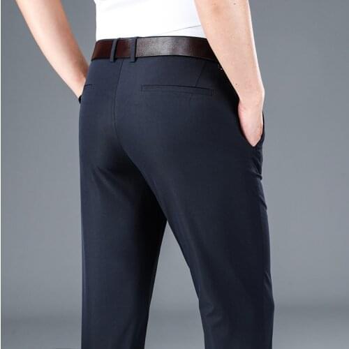 Plus Size 42 Mens Classic-fit Wrinkle-Resistant Flat-Front Chino Pant 2021 New Summer Thin Business Casual Loose Mens Pants