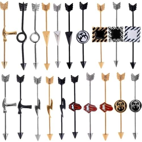 Hip Hop Men ear cartilage Earrings Lip Tragus Piercing Long barbell Industrial Earrings Arrow Barbell Piercing Orelha Helix