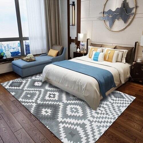 Modern Fashion 3D Printing Carpets For Living Room Bedroom Area Rug Nordic Abstract Home Geometric Floor Carpet Lattice Grey Mat