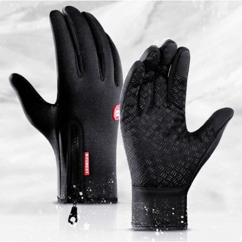 Spring Winter Waterproof Gloves Touch Screen Anti-Slip Zipper Gloves Men Women Riding Skiing Warm Fluff Comfortable Glove Unisex