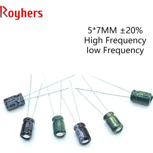 20Pcs 5*7 High Frequency Low ESR Aluminum Electrolytic Capacitor Kit 10V 25V 35V 50V 16V 100UF 220UF 47UF 22UF 10UF Assorted Set
