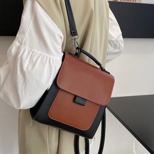 Women Fashion Backpack Female Patchwork Color Leather Book School Bags for Teenage Girls Sac A Dos Travel Rucksack Mochilas