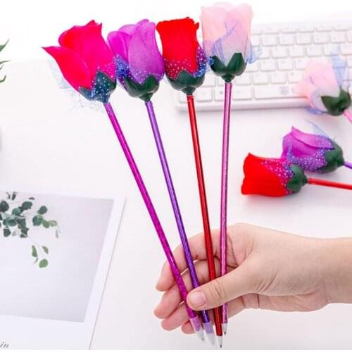 1 PCS Creative Cute Rose Ballpoint Pen School Office Supplies Valentines Day Pen Gifts Random Color
