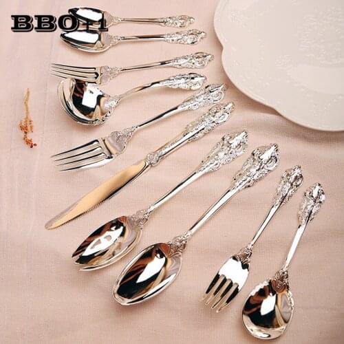 1pcs Retro Silver Dinnerware Fork Western Style Tableware plated Cutlery Tools Multi Style Tableware sets
