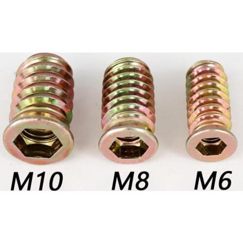 10pcs M6 M8 M10 Steel Metal Hexagon Hex Socket Drive Head Embedded Insert Nut E-Nut for Wood Furniture Inside and Outside Thread