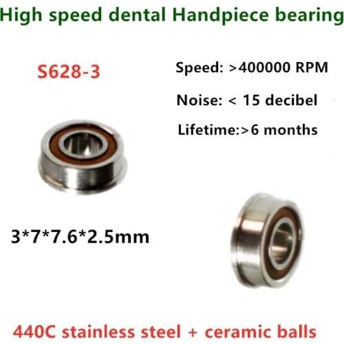 10pcs high speed Russia Dental Handpiece flange bearing S628-3 3*7*7.6*2.5mm stainless steel hybrid ceramic ball bearings P4