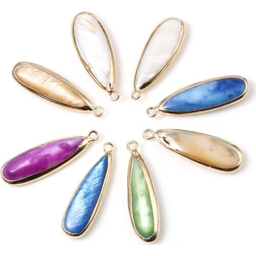 2 PCs Romantic Dyed Shell Series Charms Pendants Classic Drop Style Pendant Necklace DIY Findings Jewelry Making32mm x 11mm