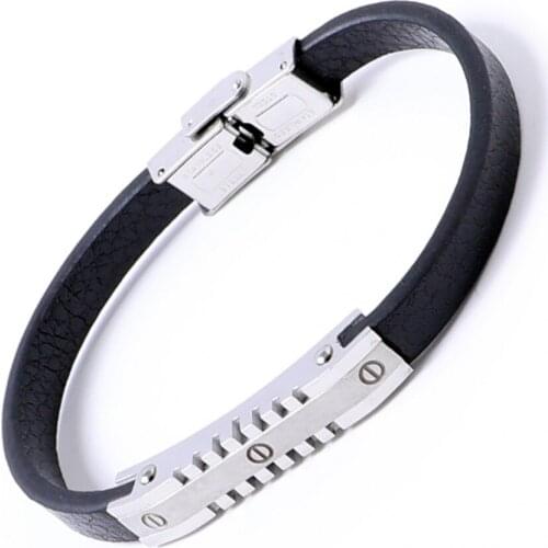2021 Fashion Men Bracelet Steel Stainless Black Leather Adjustable Charm First Class Trend Sports Jewelry Sexy Street Style