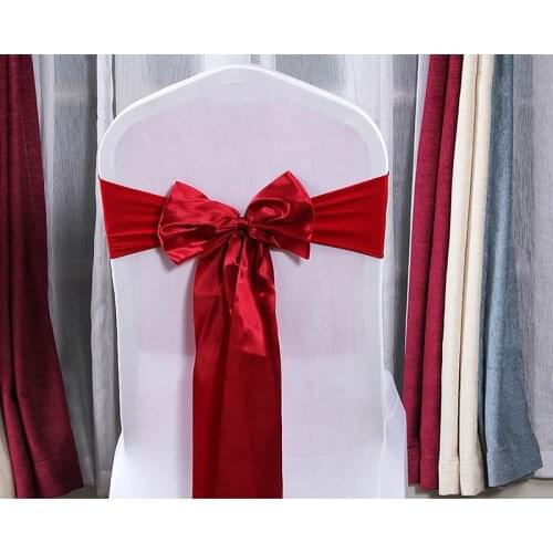 25pcs Wedding Decoration Knot Chair Bow Sashes Satin Spandex Chair Cover Band Ribbons Chair Tie Backs for Party Banquet Decor