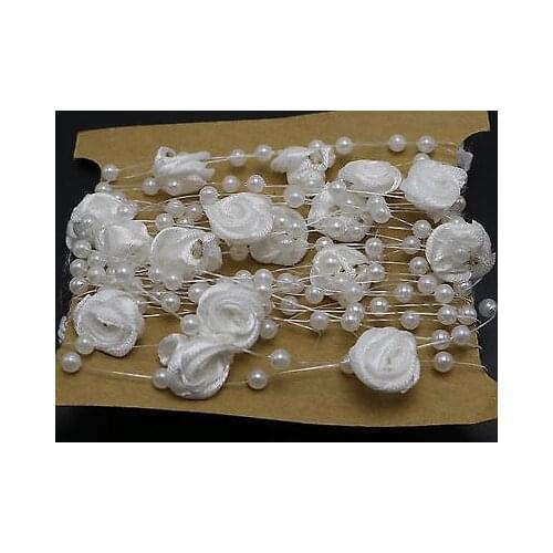 5 Meter Pure White Fishing Line Pearls Beaded Flower Garland Wedding Bouquet