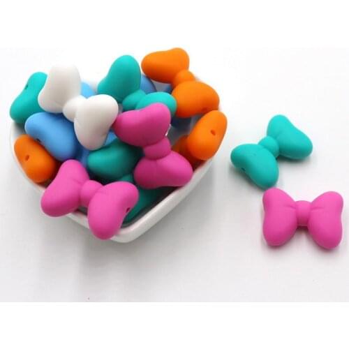 500pcs Bow Tie Silicone Beads Baby Teethers Food Grade Silicone Teether DIY Teething Necklace Jewelry Making Soother Chain