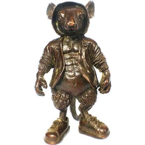 Antique Copper Fighting Mice Character Figurines Miniatures Tea Pet Table Ornaments Accessories Cartoon Animal Rat Statue Decors