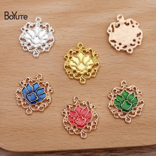 BoYuTe (50 Pieces/Lot) 20*24MM Hollow Lotus Charms Connector Factory Supply Handmade DIY Alloy Jewelry Accessories