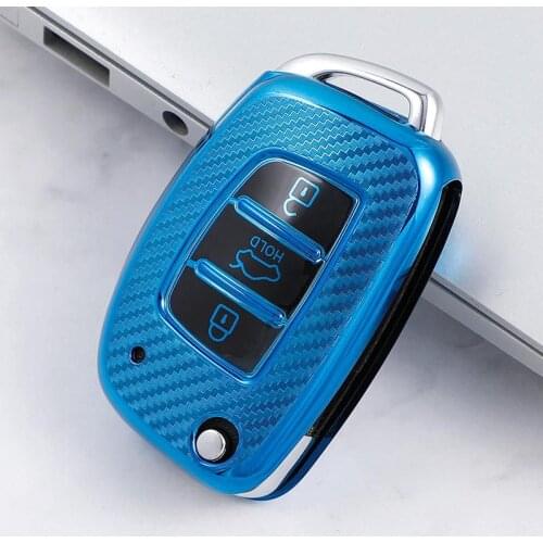Carbon Fiber TPU Car Key Case Full Cover Shell For Hyundai Tucson Creta ix25 i10 i20 i30 Verna Mistra Elantra Santa Fe 2015-2018