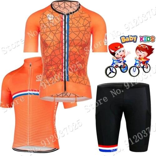 Kids Netherlands Cycling Jersey 2021 Set Boys Girl Dutch National Team Cycling Clothing Children Road Bike Suit MTB Fietskleding