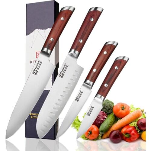 KEEMAKE Santoku Utility Paring Chef Knife German 1.4116 Steel Blade Kitchen Knives Set Color Wood Handle Sharp Meat Cutting Tool