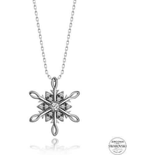 Silver 925 Sterling Swarovski Zirconia Cubic Zirconia Snowflake Necklace