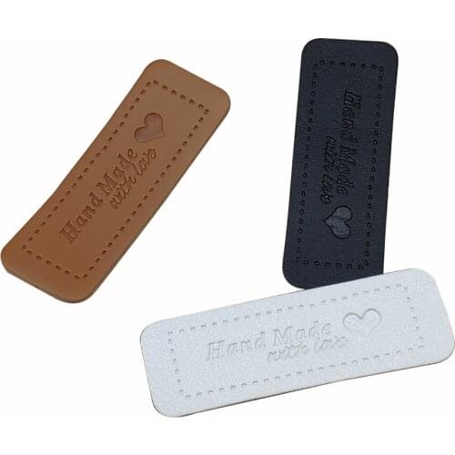 48Pcs/Lot Hand Made With Love Leather Labels For Lovers Gift Tags Handmade Bag Tag Custom Sewing Leather Diy Label For T-Shirt