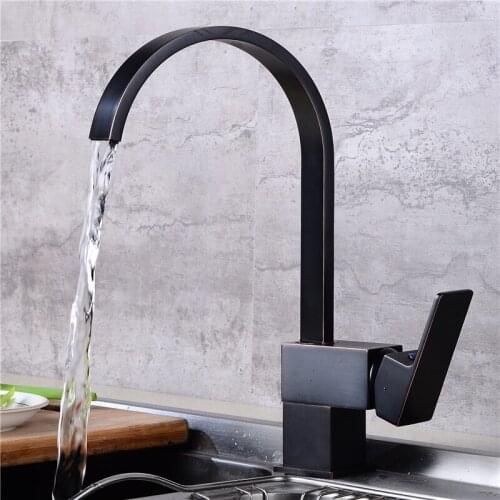 LIUYUE Kitchen Faucets Dark Bronze Brass Square Flat Mouth 360 Rotate Kitchen Faucet Cold Hot Water Mixer Sink Taps Torneira