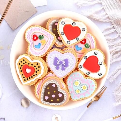 Mini Love Heart Biscuits Cookies Flat back Resin Cabochon Scrapbooking Craft DIY Hair Bows Accessories Phone Case Decoration