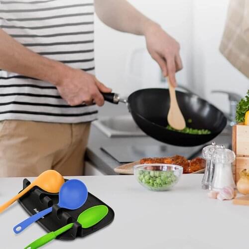 BalleenShiny Multifunctional Silicone Spatula Spoon Rack Anti-fouling Draining Spatula Spoon Mat Household Kitchen Storage Rack