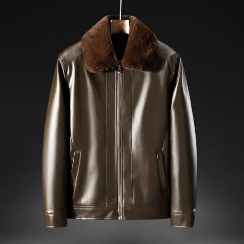 Winter Men Thick Leather Jacket Plus Velvet One Lapel Jacket Mens Fur Collar Detachable Windproof Warm Coat Outwear Bussiness