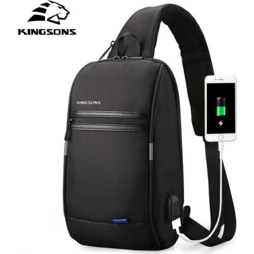Kingsons Men Chest Bag New Anti-theft Crossbody Bag Water Repellent Black Shoulder Bags 10 inch Ipad Fashion Business Bags