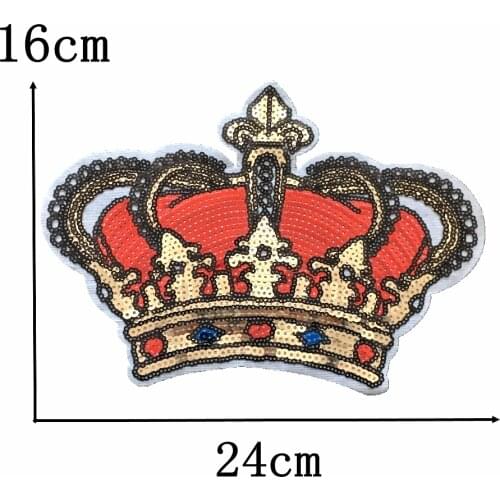 2pcs/lot Crown 24 x 16cm Sequins Patches Iron on Stickers Applique Beading Patch for Clothes DIY Decoration Scrapbook Patchwork