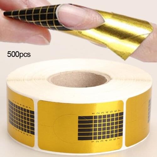 New 100 - 500Pcs/Roll Golden Nail Forms Nail Art Tip Acrylic Curve UV Nails Gel Extension Guide Manicure Stying Sticker Tools