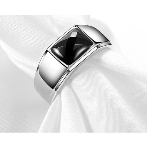 New Soft Light Black Agate Ring Male Personality Fashion Trendy Business Opening Adjustable Wide Face Single Ring