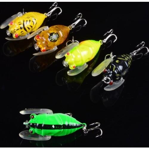 New Arrived 1pcs 4.5cm 6.2g Hard Plastic Cicada Fishing Lures 3d Eyes with Wing Artifiicial Bait Treble Hooks Bulk Fish Tackle