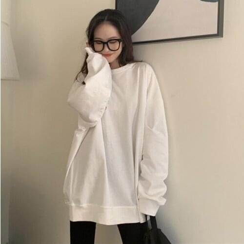 Autumn Fashion Oversized Hoodie 2021 Women Harajuku Crewneck Sweatshirt Female Solid Black Long Loose Korean Pullovers