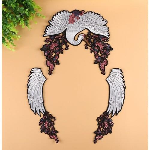 Characteristic Chinese style Red-crowned crane Wing Embroidered Patches for Clothing Ironing Patch for Backpack Jeans Badges