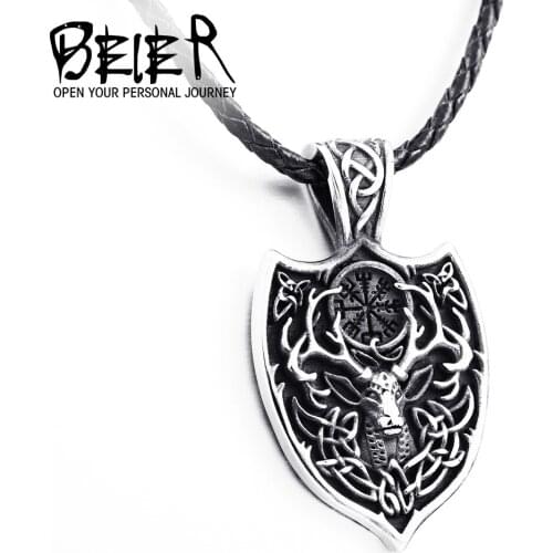 BEIER ice and fire Deer on the Shield stainless steel pendant necklace Animal punk personality chain jewelry party gift BP8-257