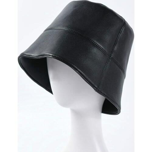 Autumn Winter Women Hats Fashion Lady PU Leather Bucket Hat Bob Girls Foldable Faux Leather Outdoor Warm Fisherman Hat Wholesale