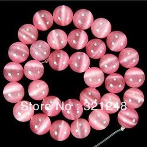 Charms 10mm pink Mexican opal stone crystal cat eyes round loose beads for jewelry making spacers acceessories 15inch GE1162